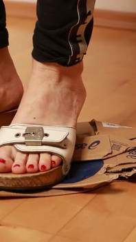 Asmr dřevěný clogs šlapání a rozdrcení krabice na boty