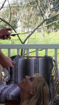 Petite Blonde Gets Outdoor Facial in Front of the Neighbors