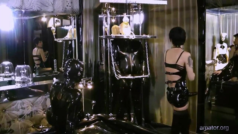 Lezdom Entertainment: Cuckold in chastity must watch his woman with a girl...