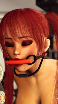 Sci-fi BDSM! Red haired hot gagged girl in cuffs gets fucked hard by a midget man