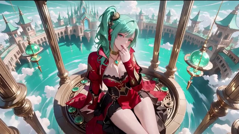 Tay Swift X: The Red-clad Blade's Private Tease! Green-haired Warrior in a Black-red...