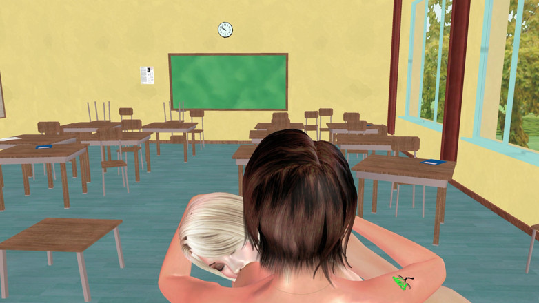 RenderLust: Animasi lucah lesbian 3d - awek di atas meja menghisap puting dan...