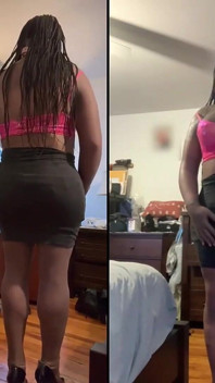 Preta gata Danae em uma mini saia super minúscula esfregando sua buceta