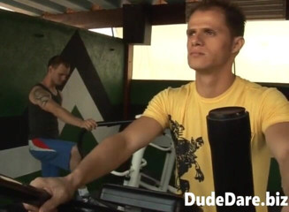 DudeDare: Horny chap riding gigantic uncut cock bareback
