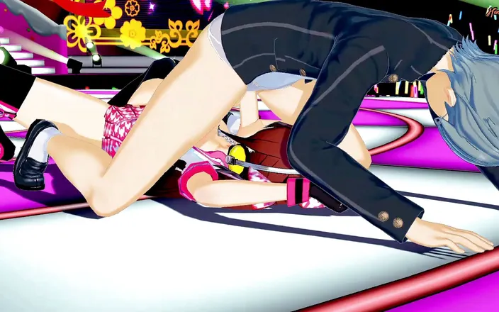 Hentai_Smash: Rise Kujikawa fingers her pussy on stage before giving Yu...