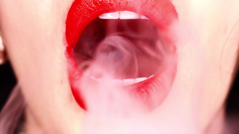Goddess Misha Goldy: 4K Applying red lipstick and smoking hookah on black background