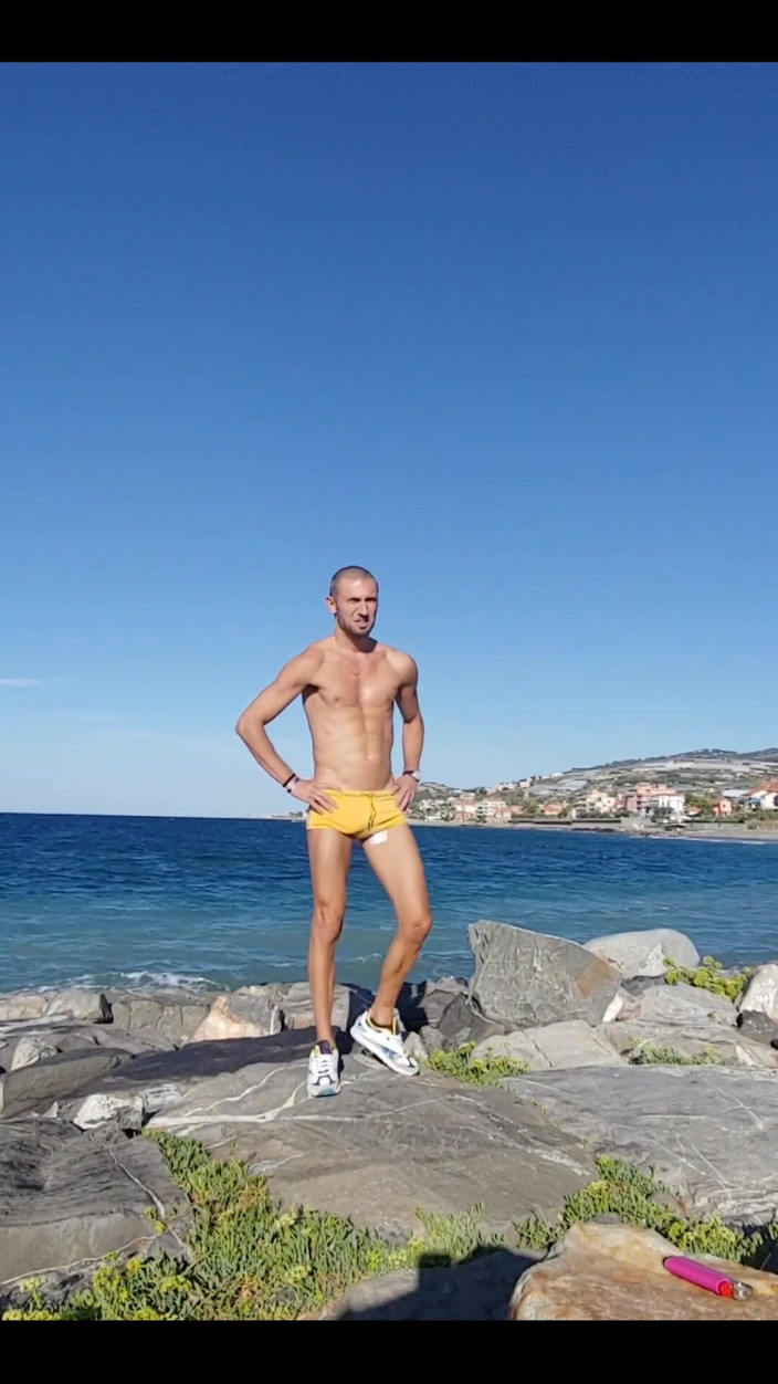 Boy jerking off: At the Beach