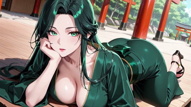 Tay Swift X: Deep Green Kimono! Private Shrine Stroll, High Slit Accidents!