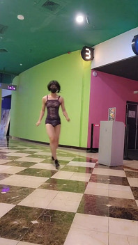 Exhibitionist Playing at Theater Hallway and Toilet
