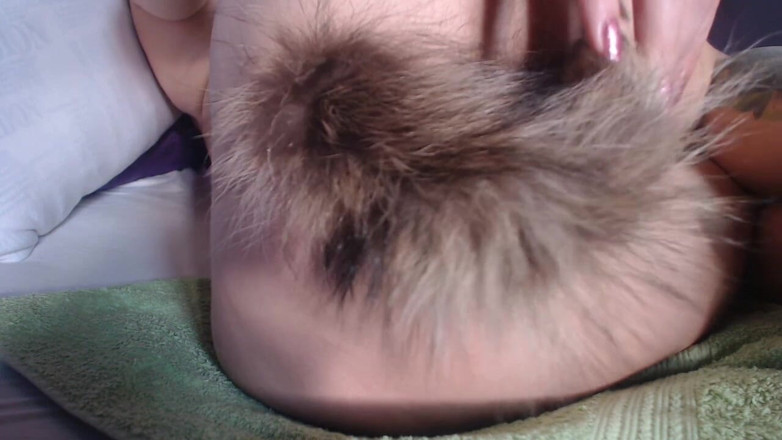 Risky Hairy Couple: Girl Playing with Her Hairy Asshole Tail