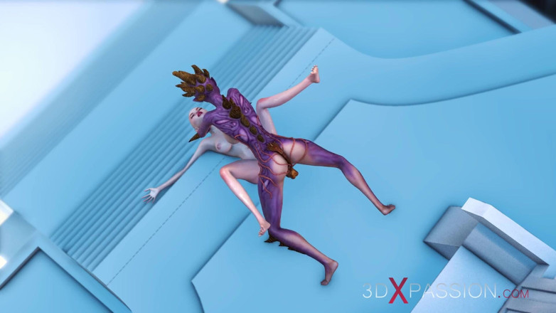 3dxpassion: Bald head slave girl fucked by Hell princess in the...