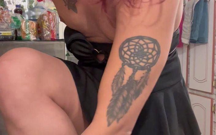 TSJade95: Black Mini Skirt Gold High Heels Horny Bitch Cums Hard