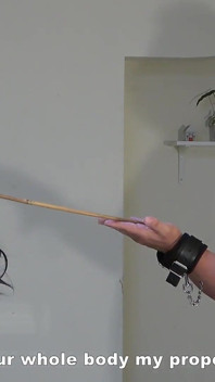 Mistress Punishes Domestic Slave by Repeatedly Hitting His Palms with Cane and Crushing Them with the Heels of Her High Heels