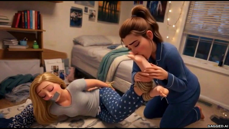 Gagged AI Cartoons: Pengalaman teman sekamar lesbian