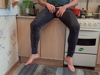 Kinky guy: Pissing in the Kitchen and Masturbate After Long Pee in...
