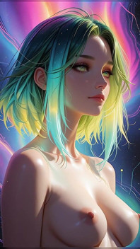 Cosmic Neon Beauty Portrait with Luminous Eyes Dreamlike Fantasy Ai Art Slideshow