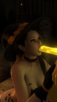 Sexy Witch Sucking the Pumpkinhead on Halloween