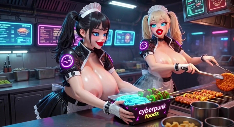 Hot girl dancing: Two Cute Women Working at Cyberpunk Corner, Ai Animation