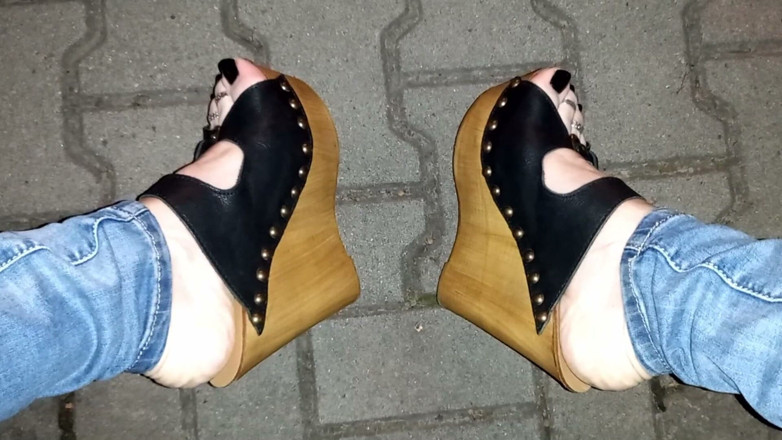 Heelex: Crossdresser Shows off Her Beautiful Feet in High Heel Wedges...