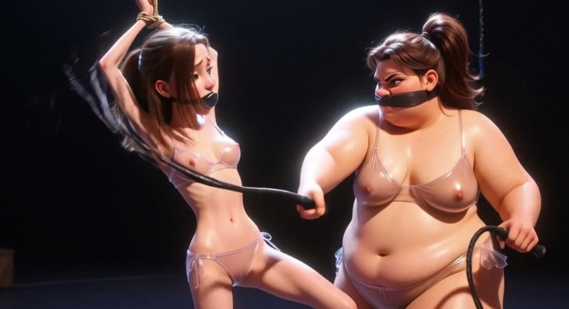 YOUR BEST FANTASY: SSBBW Dominates Skinny Girl with Whip - Intense Humiliation