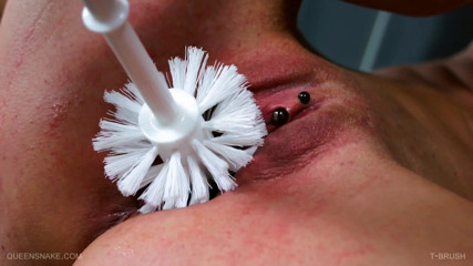Queen Snake: T-Brush inside pierced pussy