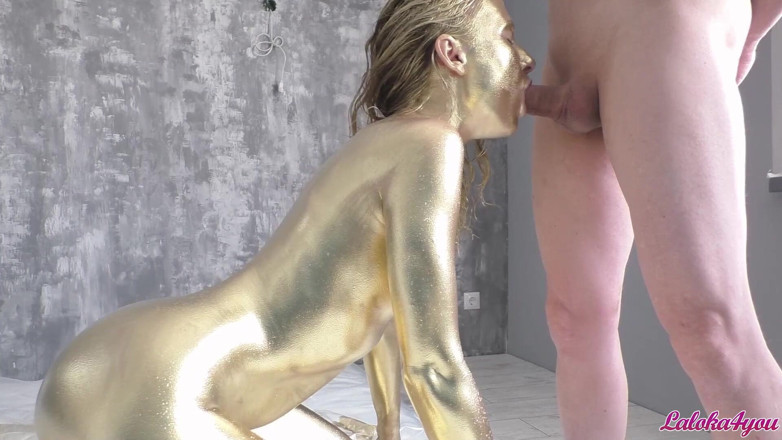 Laloka4you: Beauty in gold paint sucks cock and fucks in different...