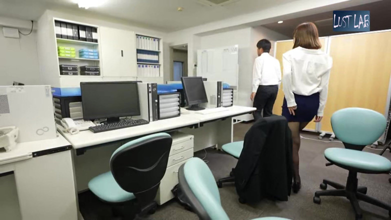Lust lab: Office Temptation. Black Stockings Worker Teases with Sheer Lines, Close...
