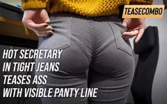 Het sekreterare i tighta jeans retar röv med synliga trosor