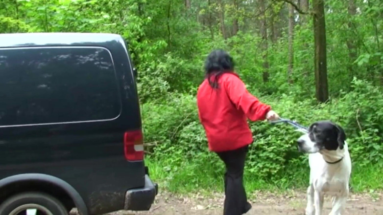 Public Entertainment: Chubby and horny brunette was walking her pet when she...