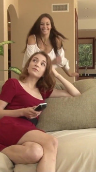 Within Minutes of Reuniting the Brunette Besties Start Flirting and Aching for Naughty Lesbian Fun