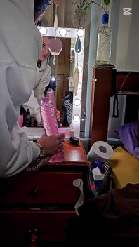 Petite MILF Takes in Giant Dildo