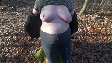 Bouncy Tits Action: Completely Naked Tit Punishment in the Woods