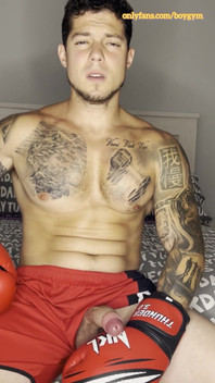 My Big Cock Cums with a Boxer Gloves