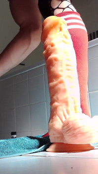 Penetrating My Hungry Hole with Extremely Large Dildos in a Cheerleader Outfit.