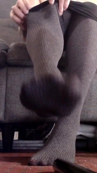 Slipping Into Grey Knit Pantyhose