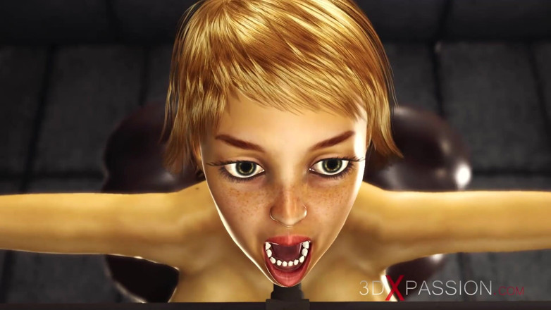 3dxpassion: Cewek seksi rambut pirang dengan toket besar diborgol sama kontol...