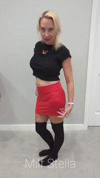 Black Thigh High Socks & Red Mini Skirt
