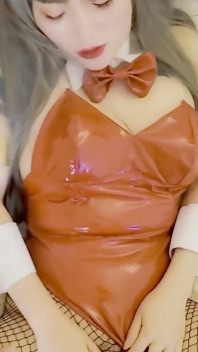 Latex Bunny Suit Vibes on Hairy Pussy