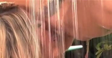 Lesbian Illusion: Sexy blonde lesbian playing in the garden