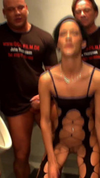 Filthy Brunette Licks Cocks in Wild Club Gangbang Orgy