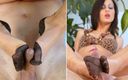 Lucy Van Angel: Rondborstige brunette babe voetenbeurt in koperkleurige Cubaanse hiel vintage nylons