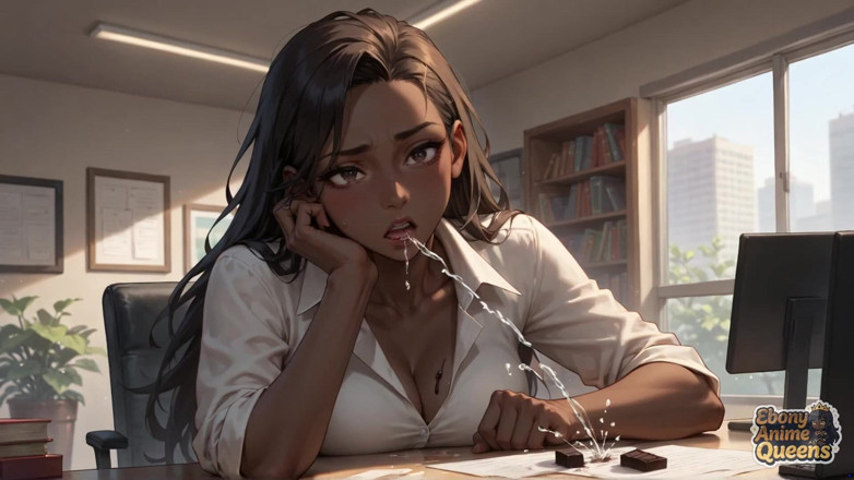 Ebony Anime Queens: 黒檀のオフィスで、興奮したよだれを垂らすビッチなビジネス美女が誘惑する - XXX!