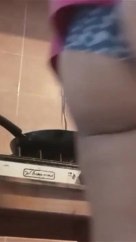 Chubby BBW Stepmom Shows Tits and Hairy Pussy in the Kitchen