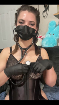 Self Stethoscope Heart and Lungs Auscultation and Breast Play in Black Lingerie