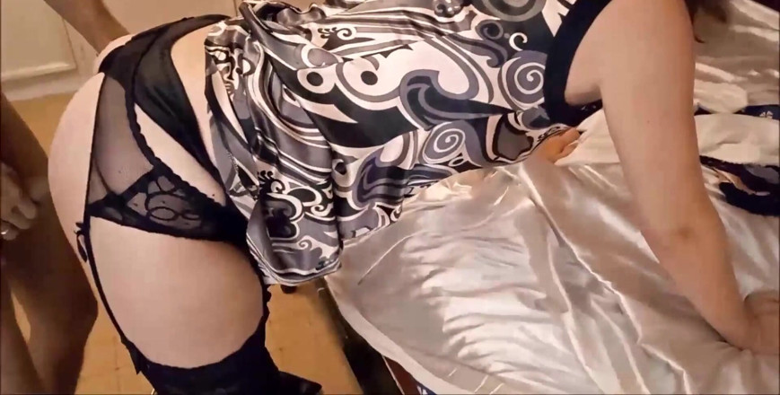 Sexy O2: 1526 - White Slut, Thong, Garter-belt, Satin Dress, Heels, Blowjob, POV,...