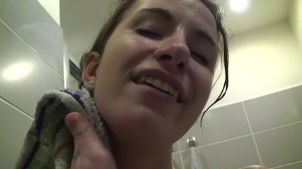 All Those Girlfriends: Annie Engeltie rubbing her hairy pussy while showering