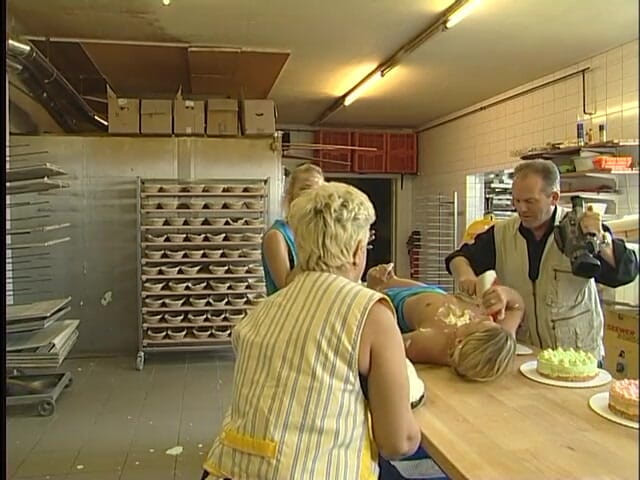 Naughty Girls: Mature slut and young lezzies in food fight
