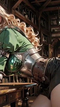 Fantasi Knight Zaman Pertengahan! Perisai hijau & rahsia basah, berlutut di perpustakaan yang menakjubkan di Anda, Tangan Mengusik Dada