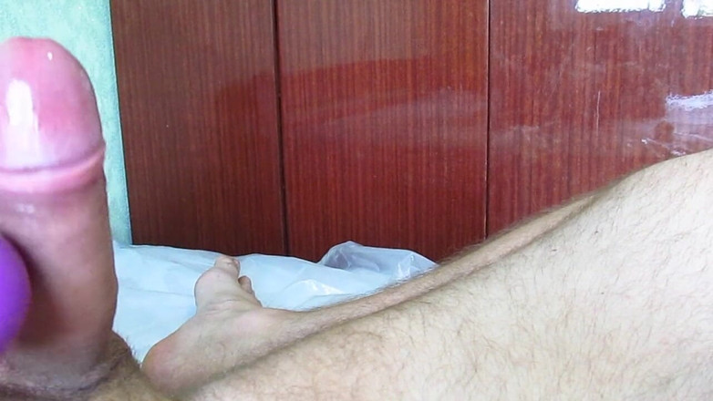 Hot guy solo: Amateur morning cock masturbation with vibrator until cumshot