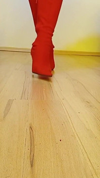 Crossdresser Plimbări în Red Suede Sexy Subliniat Toe Cizme cu tocuri înalte
